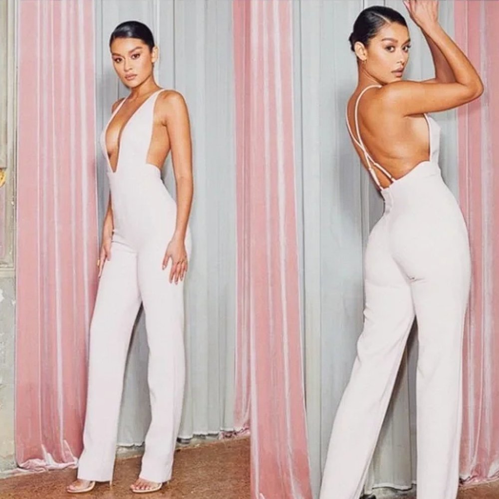 HOUSE OF CB 'Analyn' Blush Plunge Jumpsuit NWOT